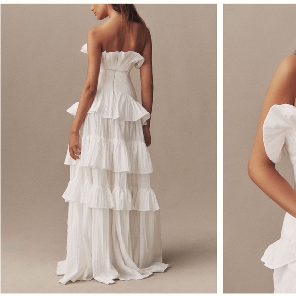 Acler Dickinson Strapless Tiered drop-waist wedding gown dress SIZE 6 Anthro - Picture 3 of 10